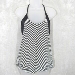 Athleta Womens Black White Chevron Stripe Tankini Swim Top 34 D Halter Strappy
